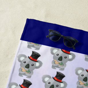 Cute Koala in a Black Top Hat Beach Towel