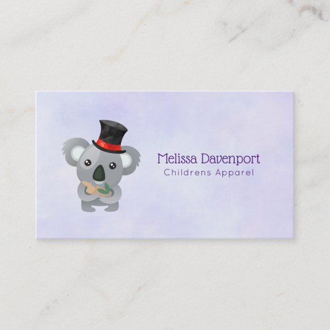 Cute Koala in a Black Top Hat Business Card (Front)