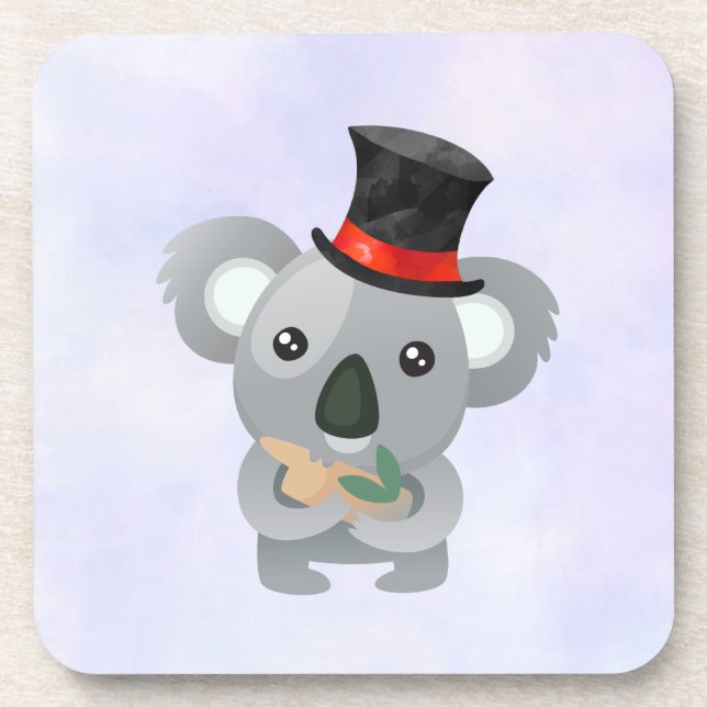 Cute Koala in a Black Top Hat Coaster (Front)