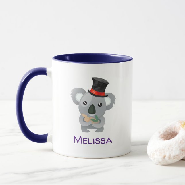 Cute Koala in a Black Top Hat Custom Mug (With Donut)