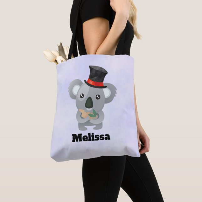 Cute Koala in a Black Top Hat Custom Tote Bag (Close Up)
