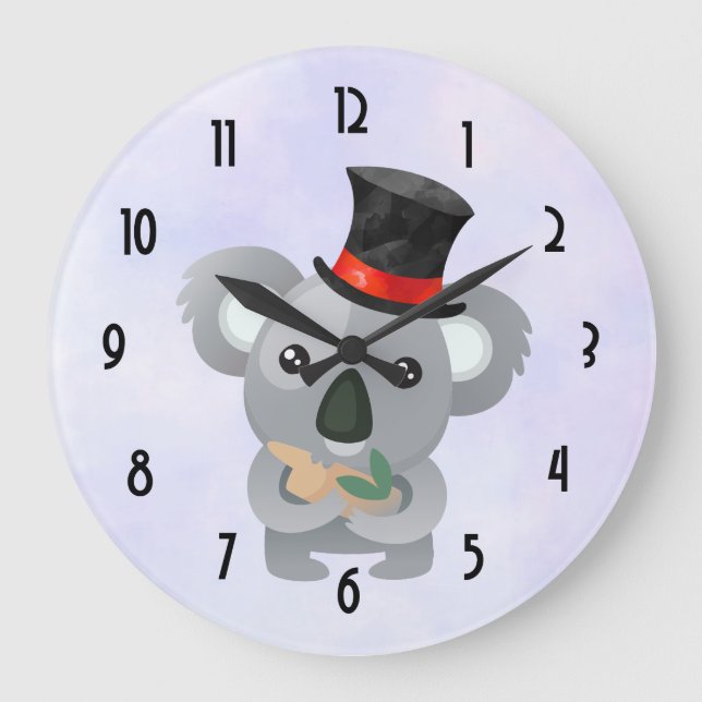Cute Koala in a Black Top Hat Large Clock (Front)