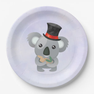 Cute Koala in a Black Top Hat Paper Plate