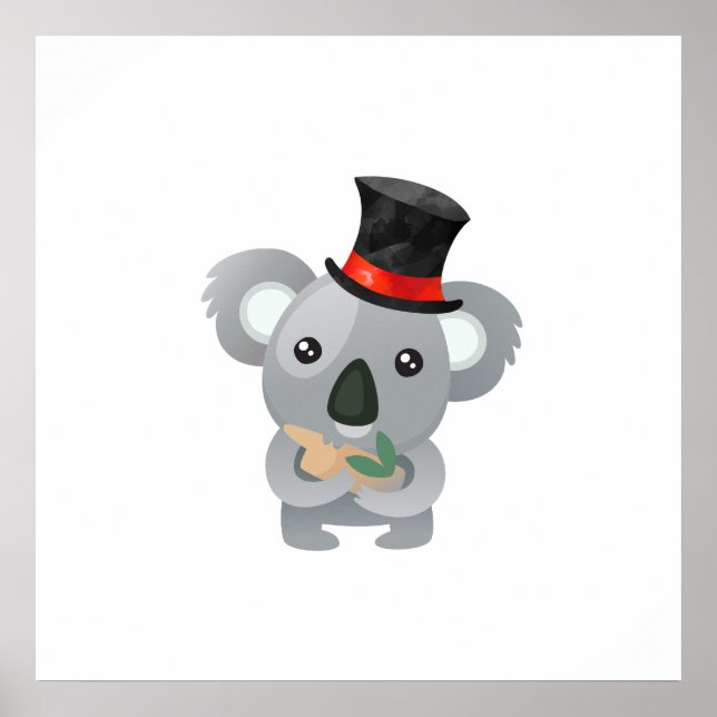 Cute Koala in a Black Top Hat Poster (Front)
