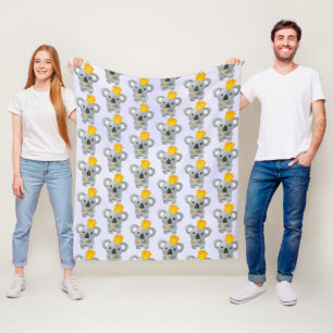 Cute Koala in a Golden Crown Fleece Blanket