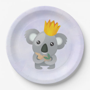 Cute Koala in a Golden Crown Paper Plate