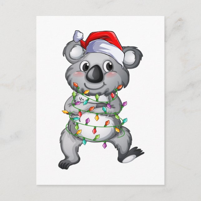 Cute koala in christmas lights postcard (Front)