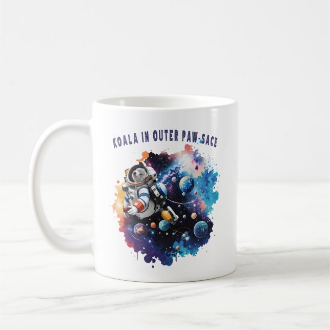 Cute Koala in Outer Paw-sace, Koala Astronaut Coffee Mug (Left)