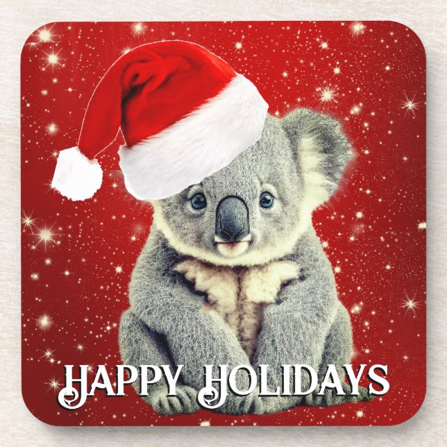 Cute Koala in Santa Hat Coaster (Front)