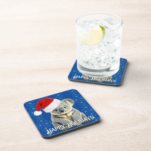 Cute Koala in Santa Hat Coaster