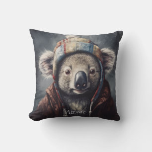 Cute Koala in Winter Hat Custom Name Cushion