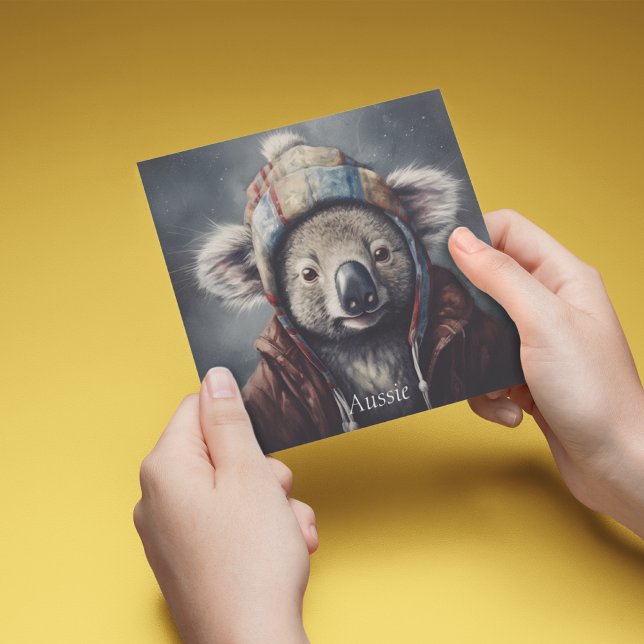 Cute Koala in Winter Hat Custom Name Holiday Card (Creator Uploaded)