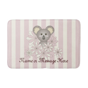 Cute Koala Kids Animal Cartoon GIrl Pink Striped Bath Mat