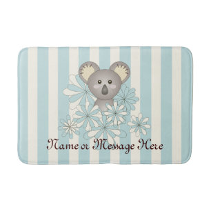 Cute Koala Kids Animal Cartoon Pastel Blue Stripe Bath Mat