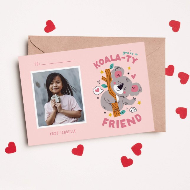 Cute Koala Kids Classroom Valentine's Card (cute koala bear kids classroom photo card for Valentine's Day )