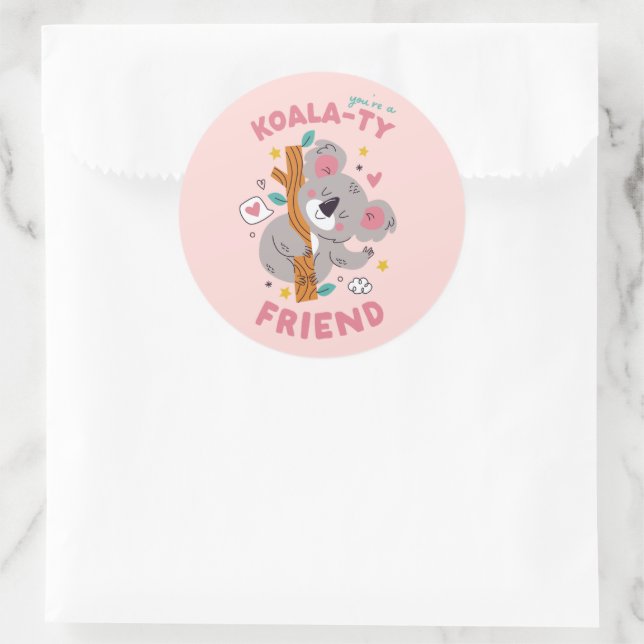 Cute Koala Kid's Classroom Valentine's Day  Classic Round Sticker (Bag)