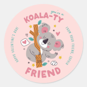 Cute Koala Kid's Classroom Valentine's Day  Classic Round Sticker