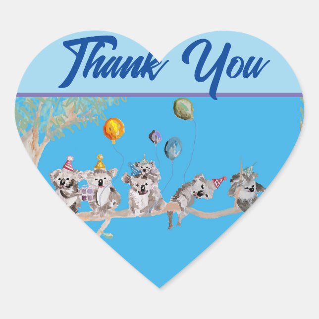 Cute Koala Koalas Blue Childs Thank You Heart Sticker (Front)