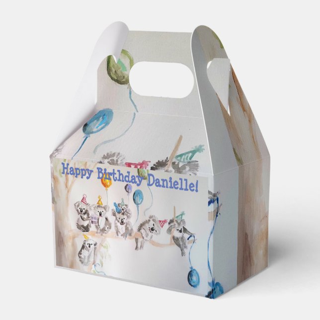 Cute Koala Koalas Girls Birthday Cake Favor Box (Front Side)