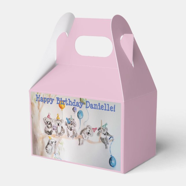 Cute Koala Koalas Girls Birthday Cake Favor Box (Front Side)