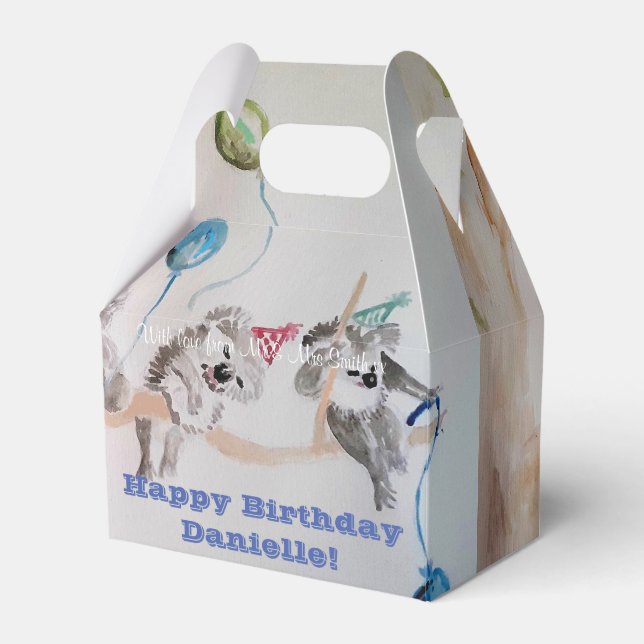 Cute Koala Koalas Girls Birthday Cake Favor Box (Front Side)