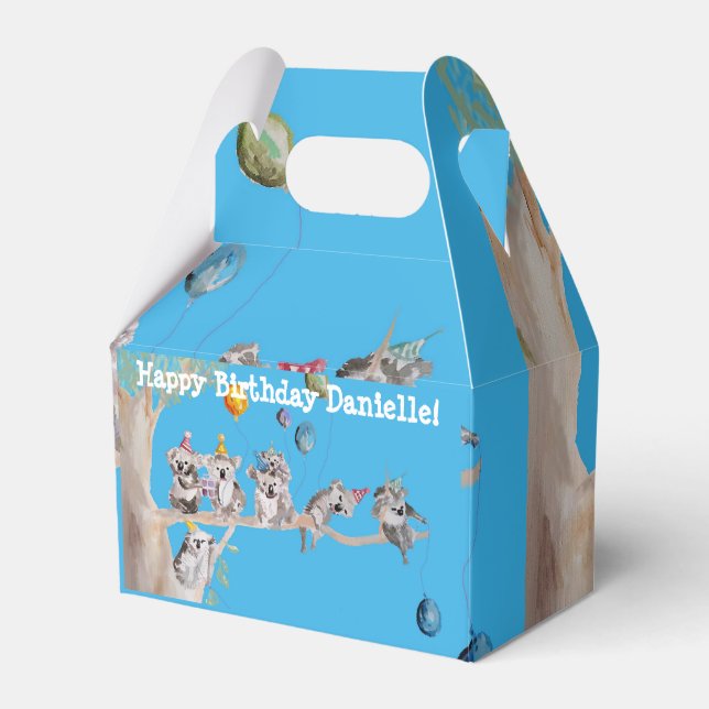 Cute Koala Koalas Girls Birthday Cake Favor Box (Front Side)