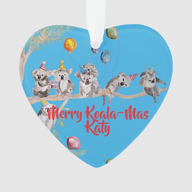 Cute Koala Koalas Merry Christmas Koala-mus Girls Ornament (Front)