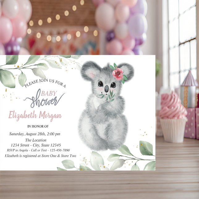 Cute Koala Leaves Baby Shower Invitation (Creator Uploaded)