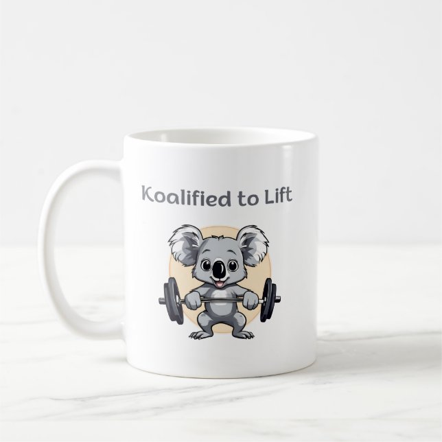 Cute koala lifting weights - koalified to lift coffee mug (Left)
