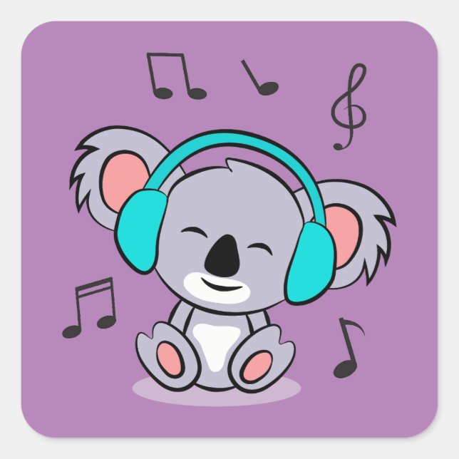 Cute koala Listening To Music Square Sticker (Front)