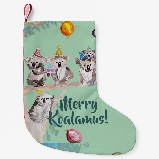 Cute Koala Merry Koalamus Green Christmas Stocking (Front)