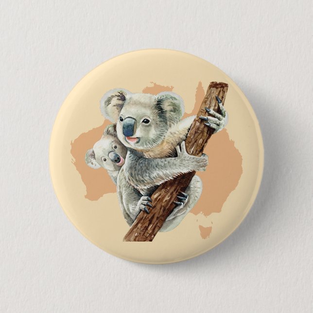 Cute Koala Mom and Baby 6 Cm Round Badge (Front)