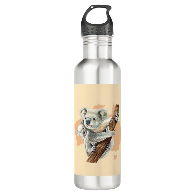 Cute Koala Mom and Baby 710 Ml Water Bottle (Front)