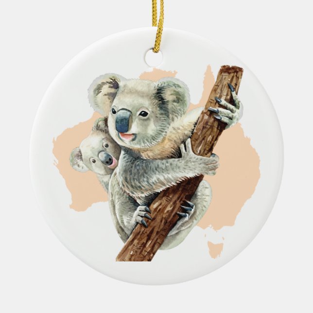 Cute Koala Mom and Baby Ceramic Tree Decoration (Front)