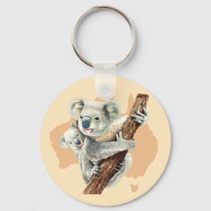 Cute Koala Mom and Baby Key Ring