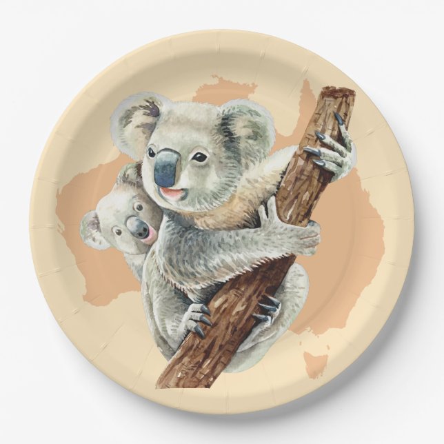 Cute Koala Mom and Baby Paper Plate (Front)