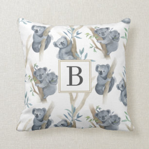 Cute Koala Monogrammed Baby Nursery Pillow
