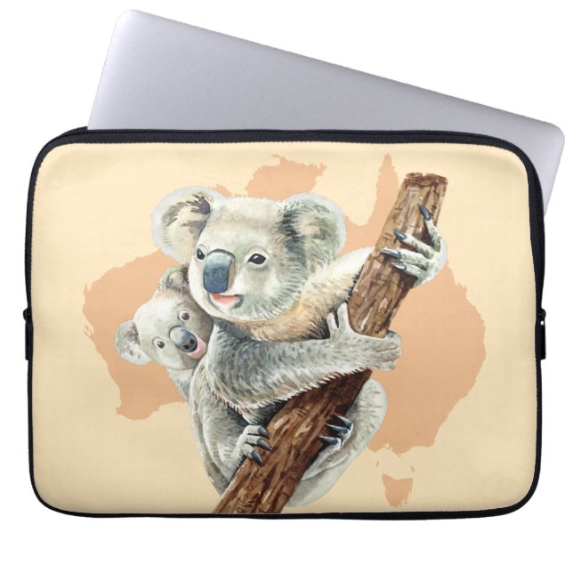 Cute Koala Mum and Baby Laptop Sleeve (Front)