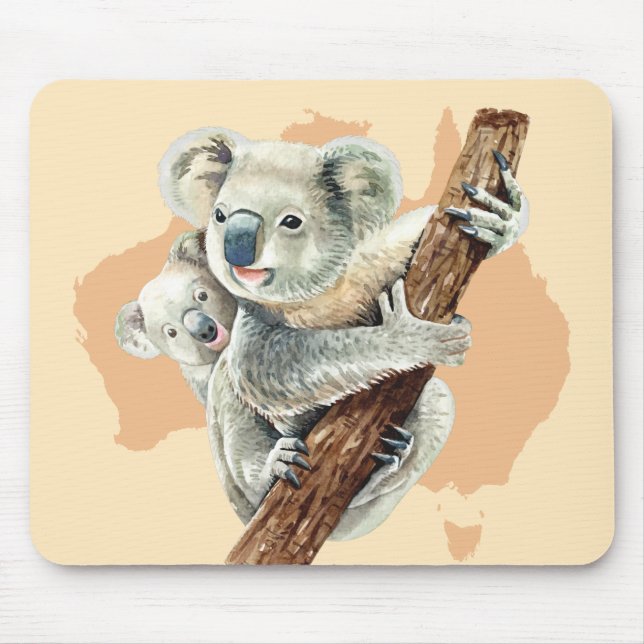 Cute Koala Mum and Baby Mouse Mat (Front)
