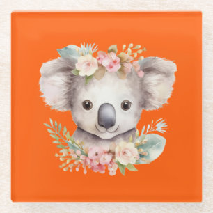 Cute Koala Orange Glass Coaster