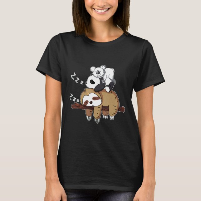 Cute Koala Panda Sleeping On Sloth Funny Sloth Lov T-Shirt (Front)