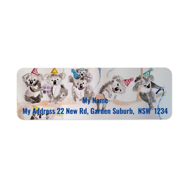 Cute Koala Party Watercolour Return Address Labels (Front)