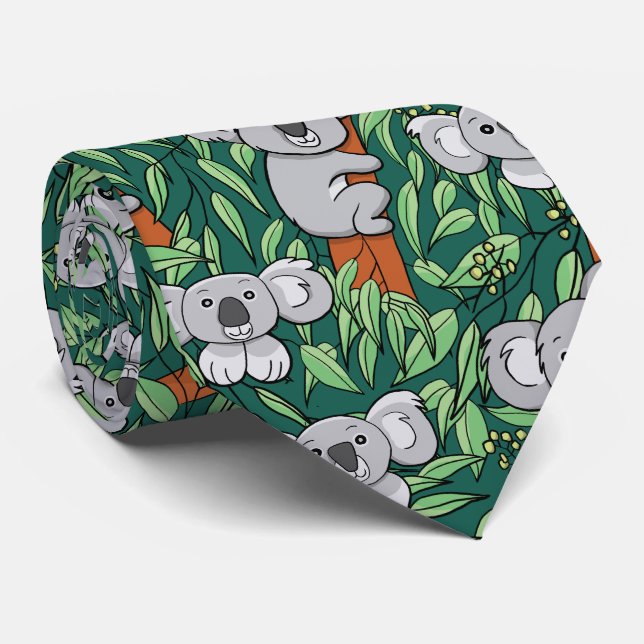 Cute Koala Pattern Dark Green Tie (Rolled)