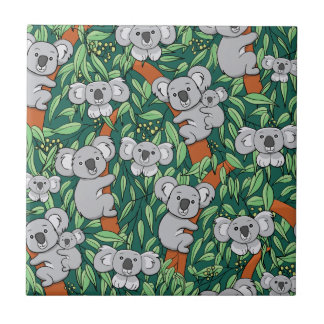 Cute Koala Pattern Hunter Green Tile