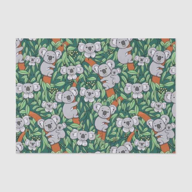 Cute Koala Pattern Hunter Green Tissue Paper (Front)