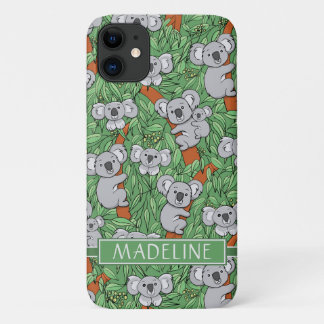 Cute Koala Pattern Personalise Green iPhone 11 Case