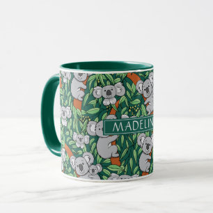 Cute Koala Pattern Personalise Hunter Green Mug