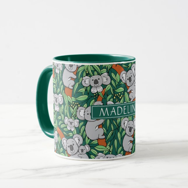 Cute Koala Pattern Personalise Hunter Green Mug (Front Left)