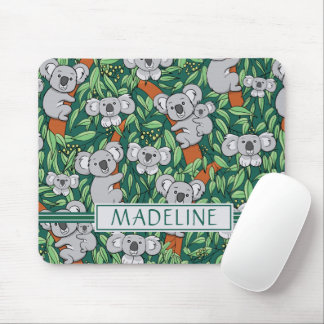 Cute Koala Pattern Personalised Dark Green Mouse Mat