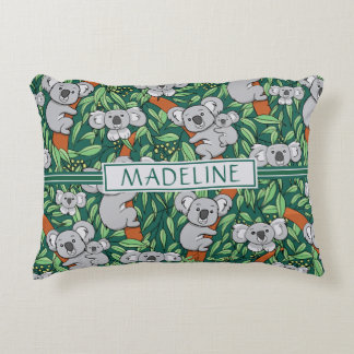 Cute Koala Pattern Personalised Hunter Green Decorative Cushion